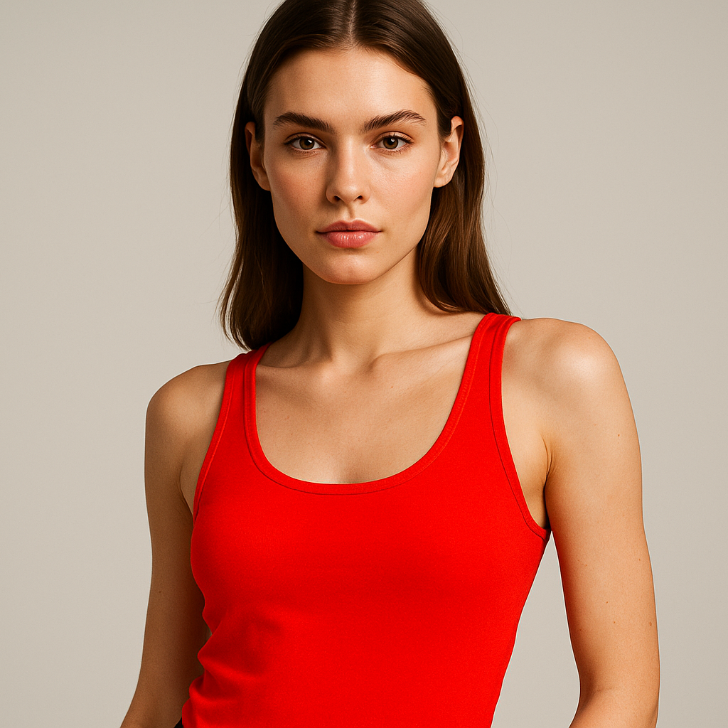girl model with tank top color #F61F1F